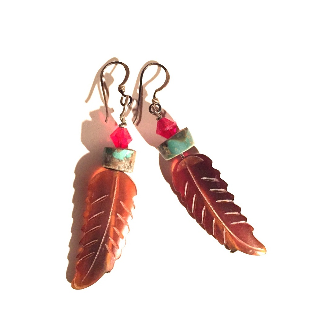 Horn & Turquoise Feather Earrings
